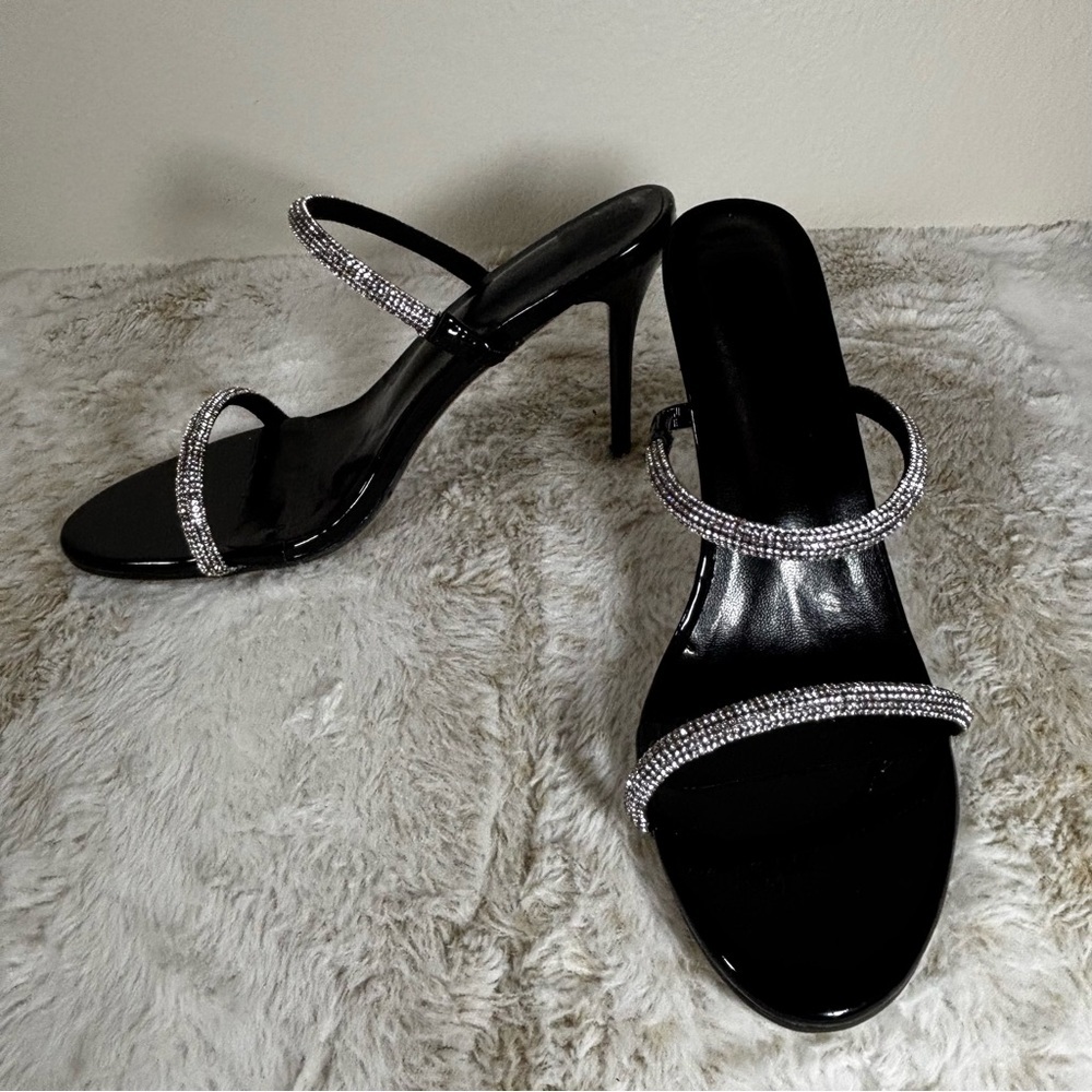 Cuccoo Rhinestone Double Strap Heels EU 41 / US 10 Black Evening Sandals